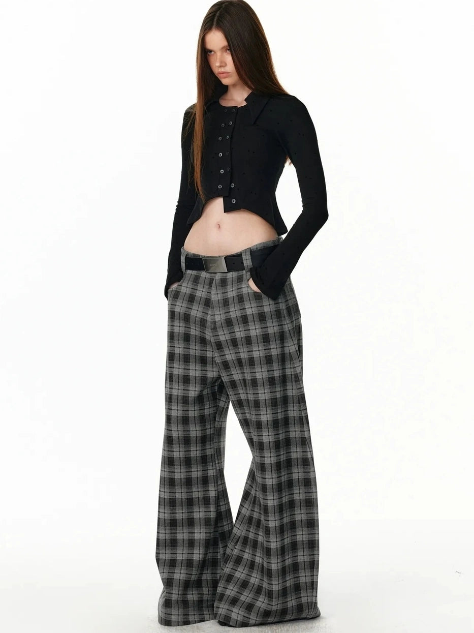 ALINNV STUDIO Vintage Plaid Fleece Lined Cargo Flare Pants Pants