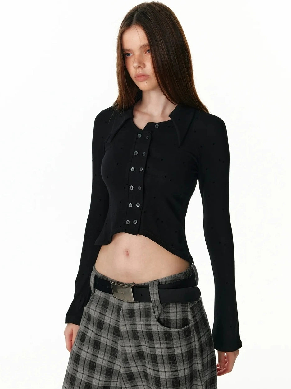 ALINNV STUDIO Vintage Polka Dot Flared Sleeve Asymmetric Hem Shirt T-shirt