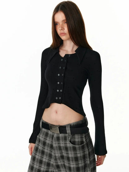 ALINNV STUDIO Vintage Polka Dot Flared Sleeve Asymmetric Hem Shirt T-shirt