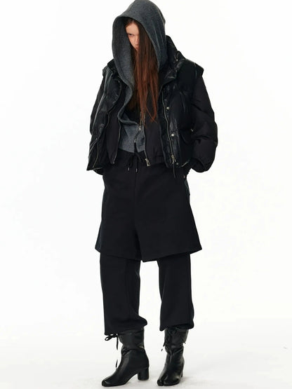 ALINNV STUDIO Vintage Pu Leather Stand Collar Zip Up Thermal Vest Down Jacket