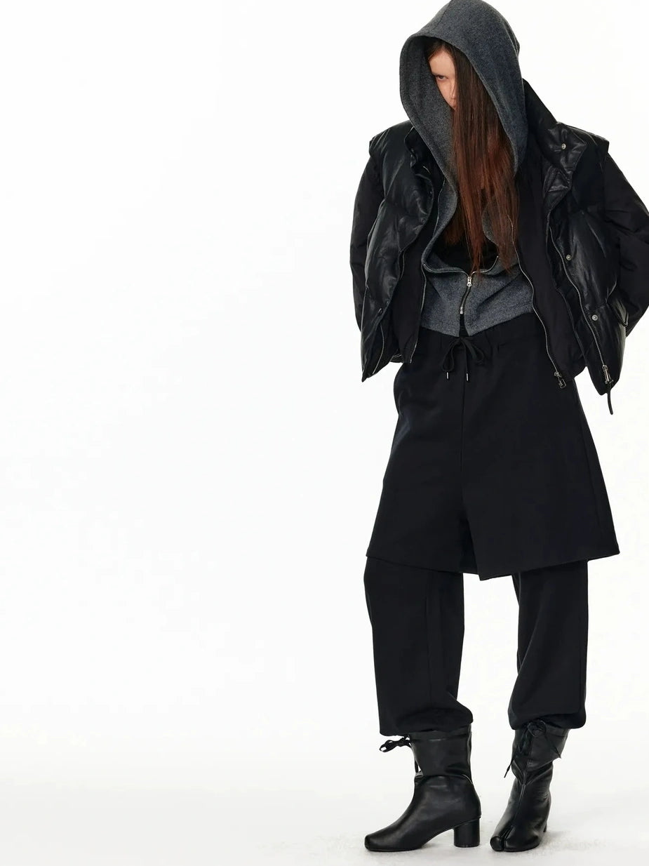 ALINNV STUDIO Vintage Pu Leather Stand Collar Zip Up Thermal Vest Down Jacket