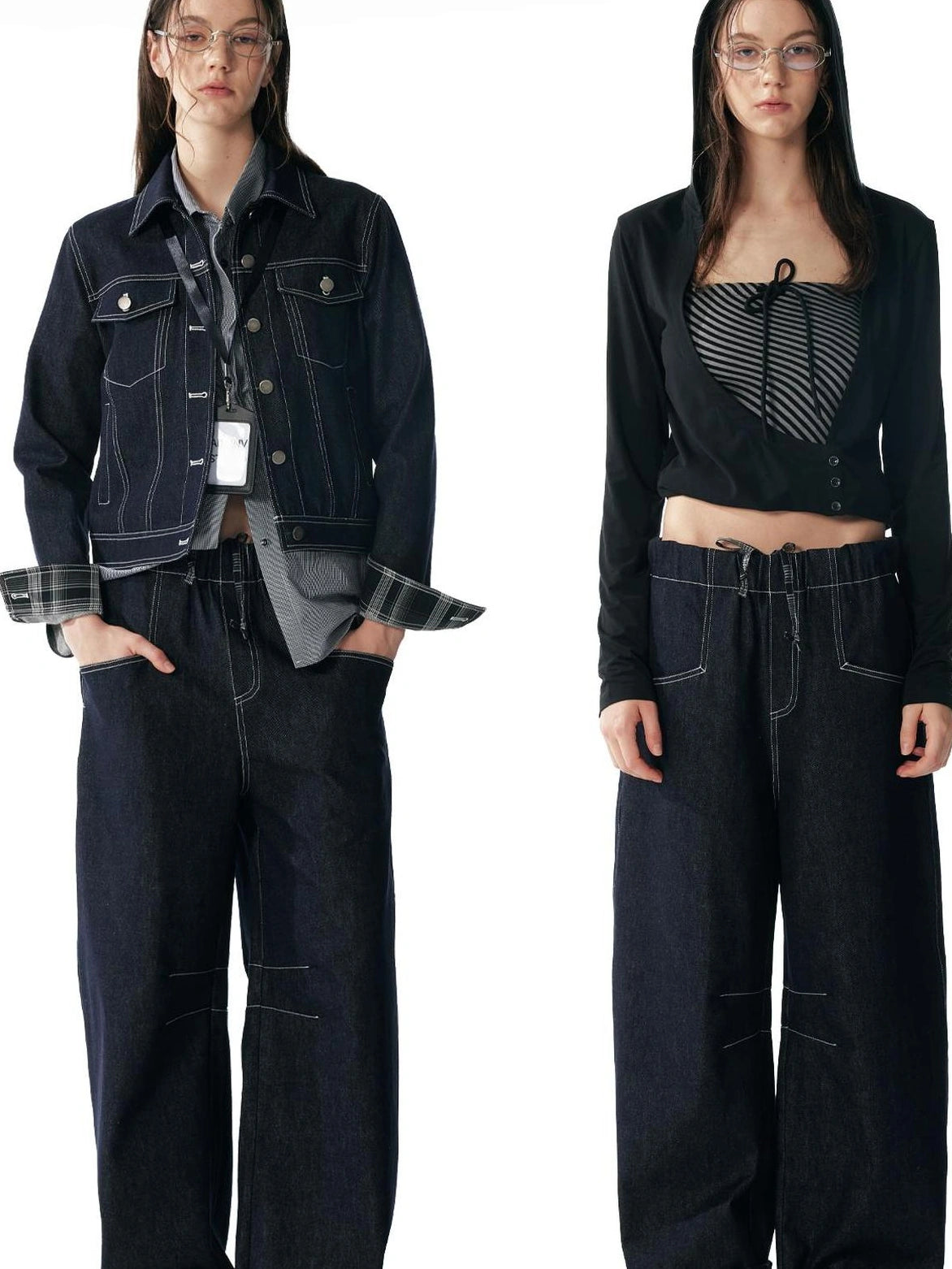 ALINNV STUDIO Vintage Relaxed Wide Leg Denim Pants With Adjustable Waist Jeans