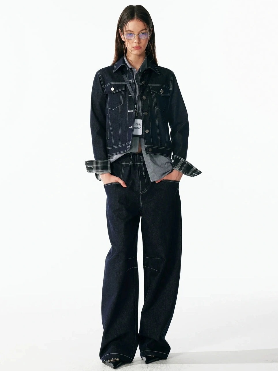 ALINNV STUDIO Vintage Relaxed Wide Leg Denim Pants With Adjustable Waist Jeans