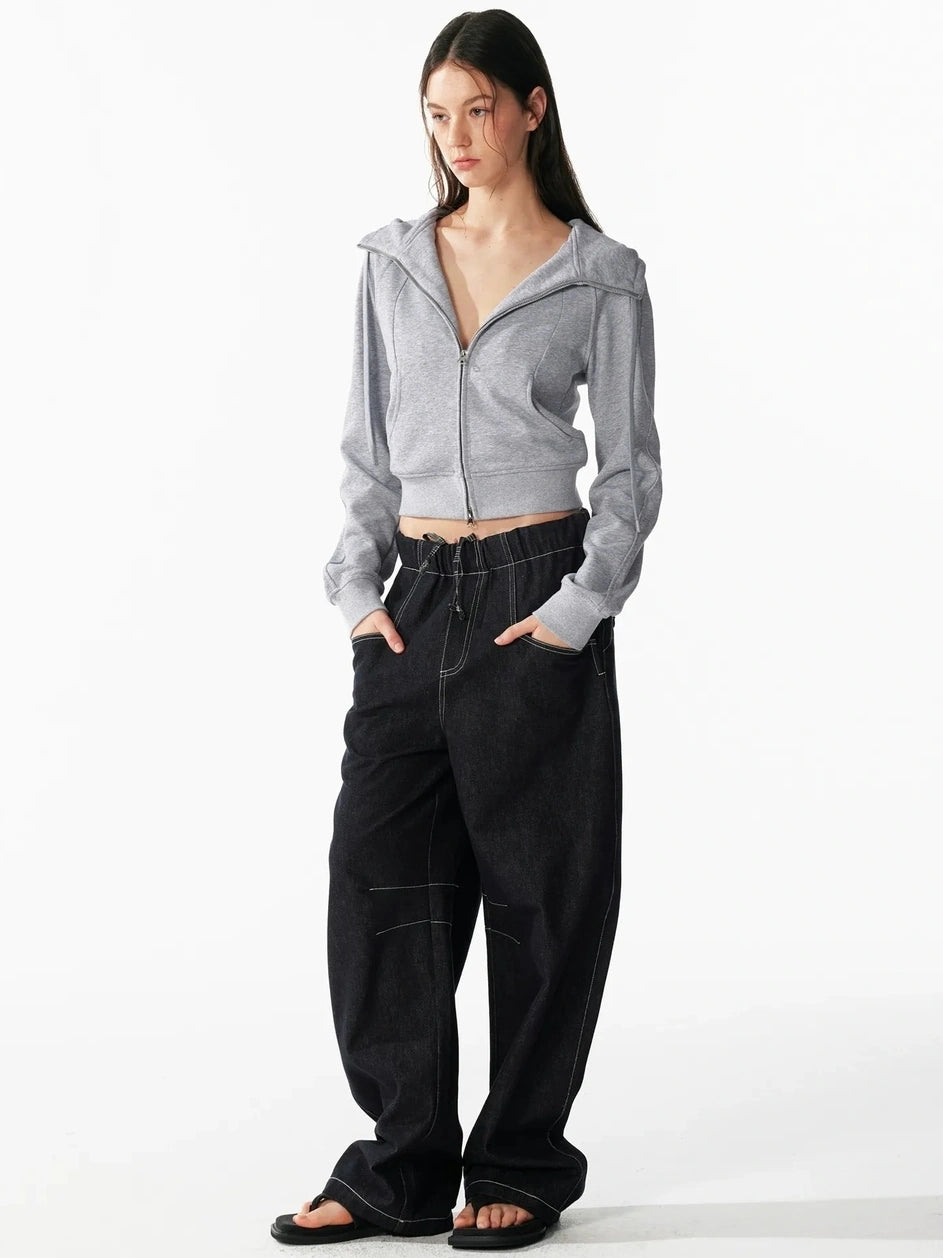 ALINNV STUDIO Vintage Relaxed Wide Leg Denim Pants With Adjustable Waist Jeans