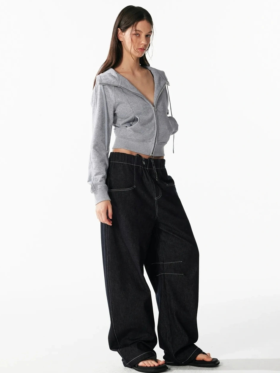 ALINNV STUDIO Vintage Relaxed Wide Leg Denim Pants With Adjustable Waist Jeans
