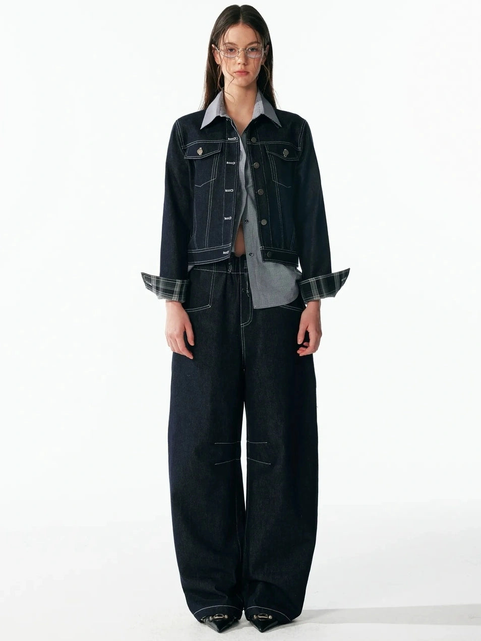 ALINNV STUDIO Vintage Relaxed Wide Leg Denim Pants With Adjustable Waist Jeans