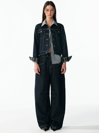 ALINNV STUDIO Vintage Relaxed Wide Leg Denim Pants With Adjustable Waist Jeans