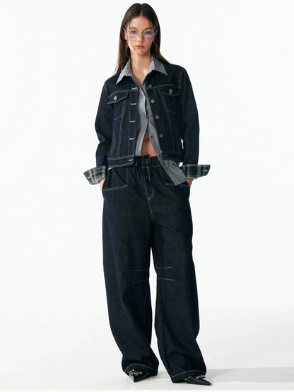 ALINNV STUDIO Vintage Relaxed Wide Leg Denim Pants With Adjustable Waist Jeans
