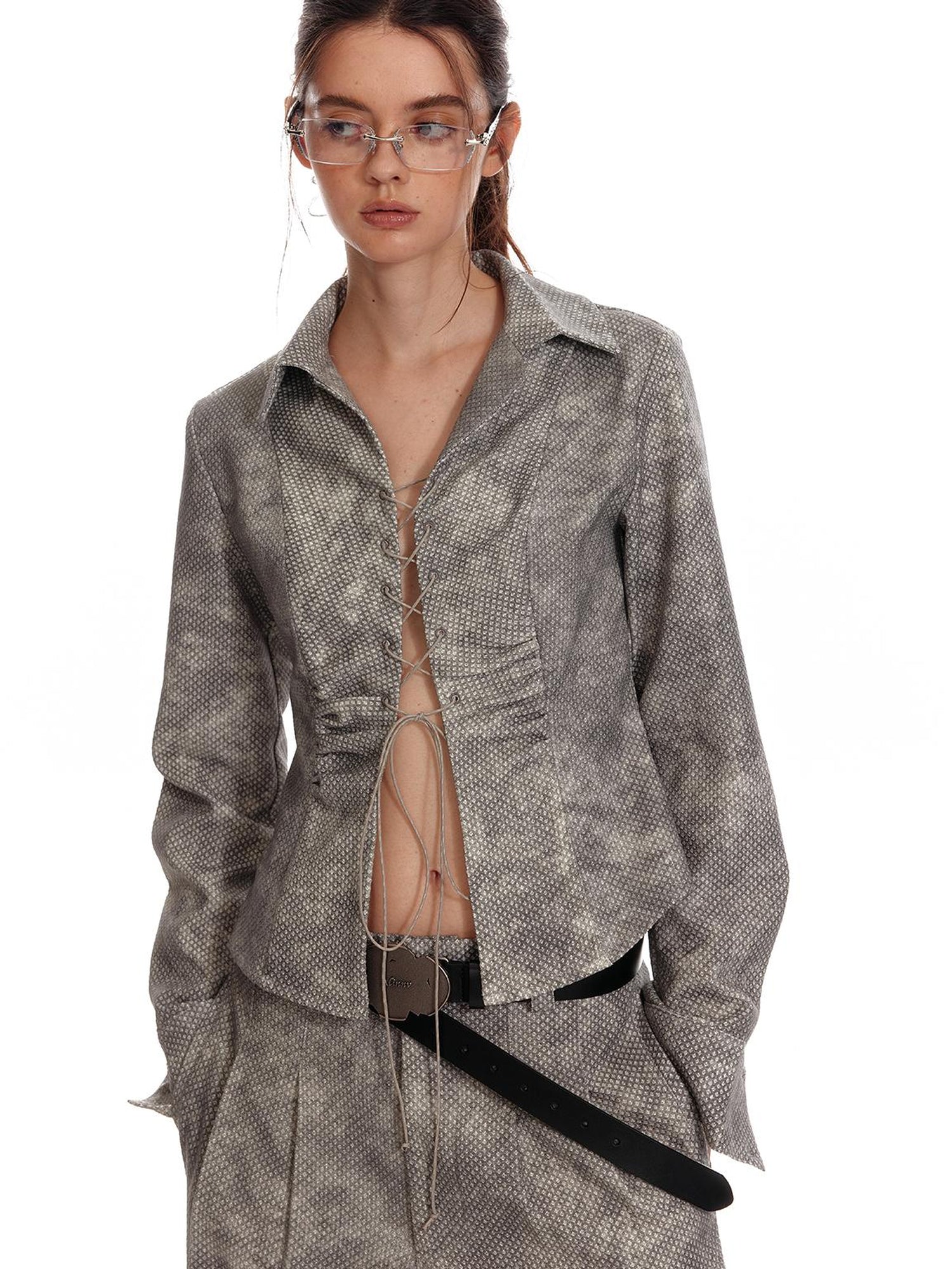 ALINNV STUDIO Vintage Relaxed Wide Leg Pants With Tie Detail Shirt