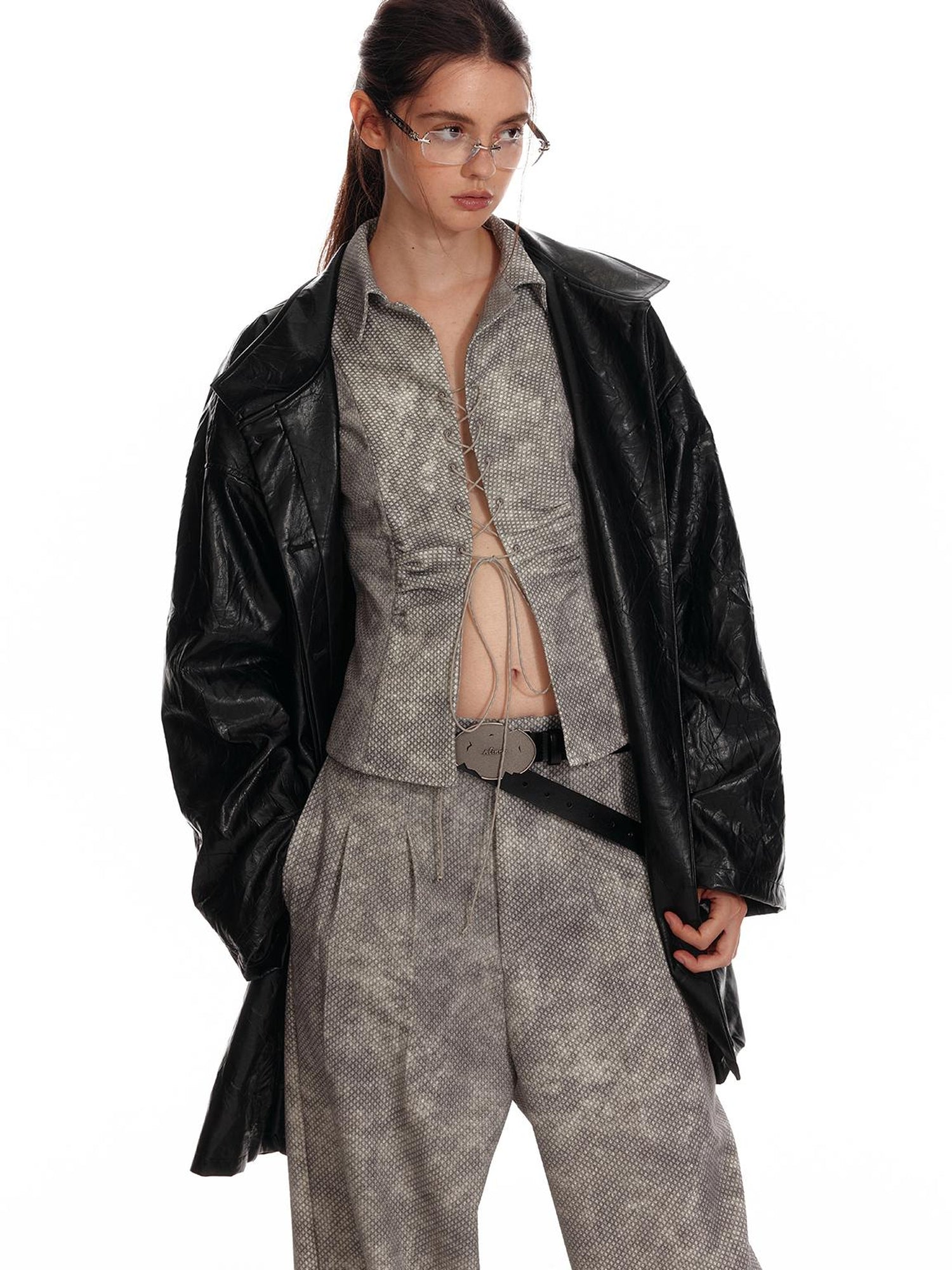 ALINNV STUDIO Vintage Relaxed Wide Leg Pants With Tie Detail Shirt