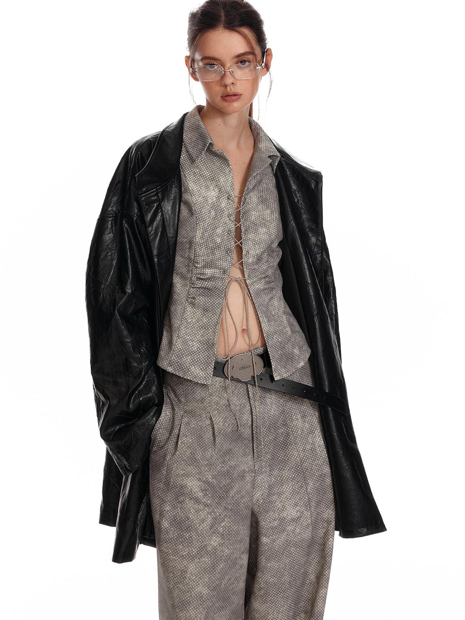 ALINNV STUDIO Vintage Relaxed Wide Leg Pants With Tie Detail Shirt