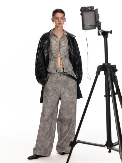 ALINNV STUDIO Vintage Relaxed Wide Leg Pants With Tie Detail Shirt