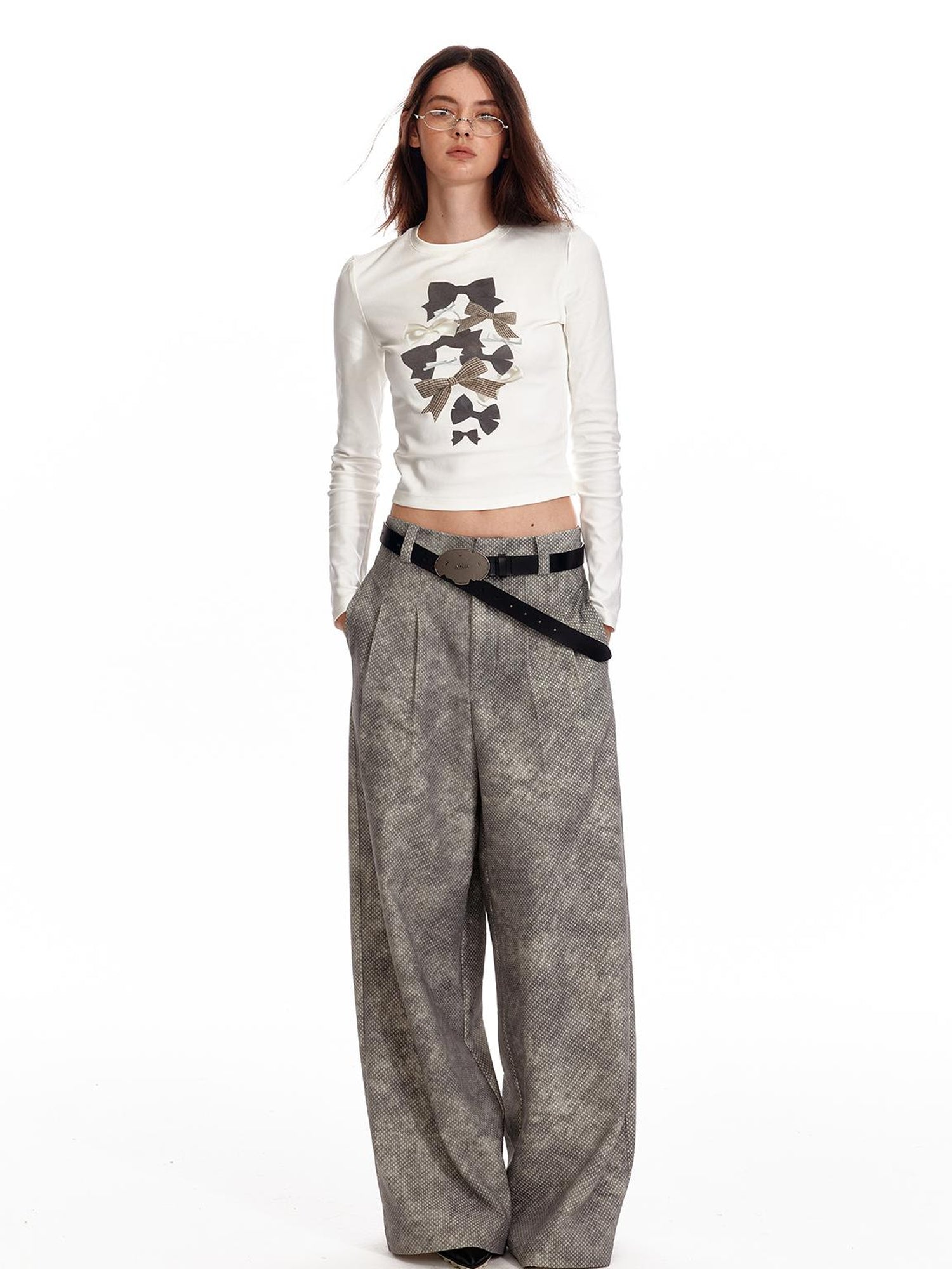 ALINNV STUDIO Vintage Relaxed Wide Leg Pants With Tie Detail Shirt