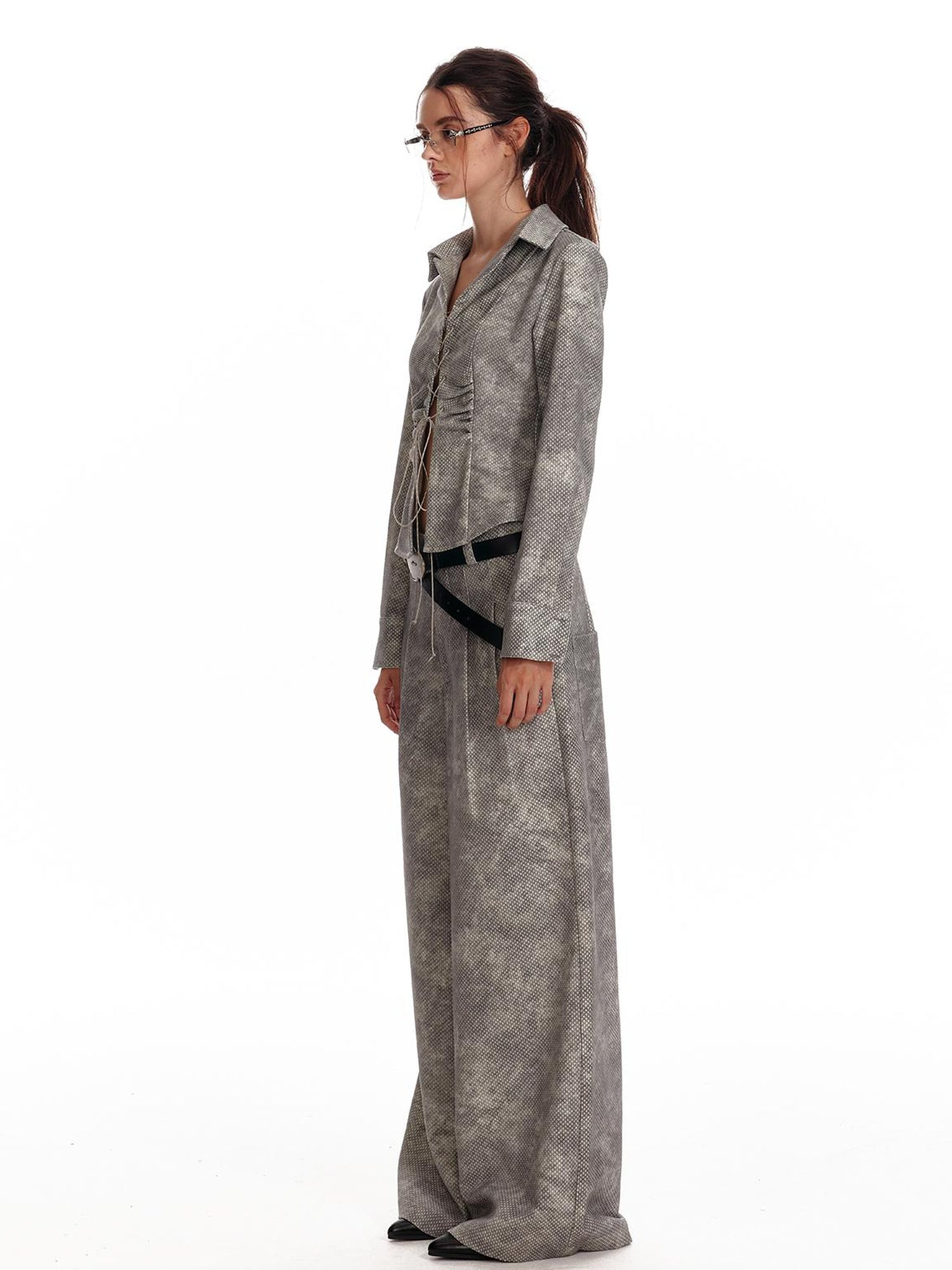 ALINNV STUDIO Vintage Relaxed Wide Leg Pants With Tie Detail Shirt