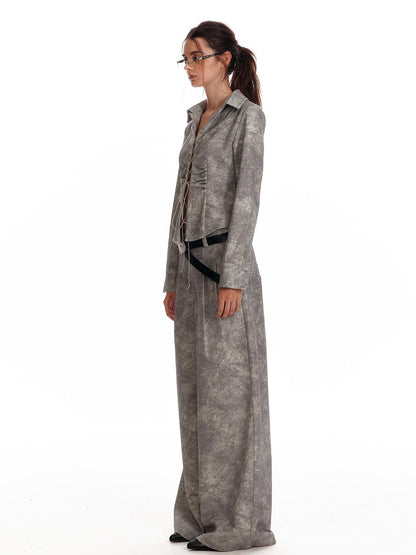 ALINNV STUDIO Vintage Relaxed Wide Leg Pants With Tie Detail Shirt