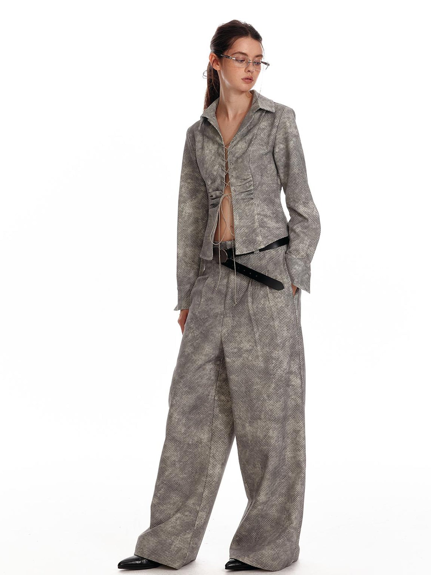 ALINNV STUDIO Vintage Relaxed Wide Leg Pants With Tie Detail Shirt