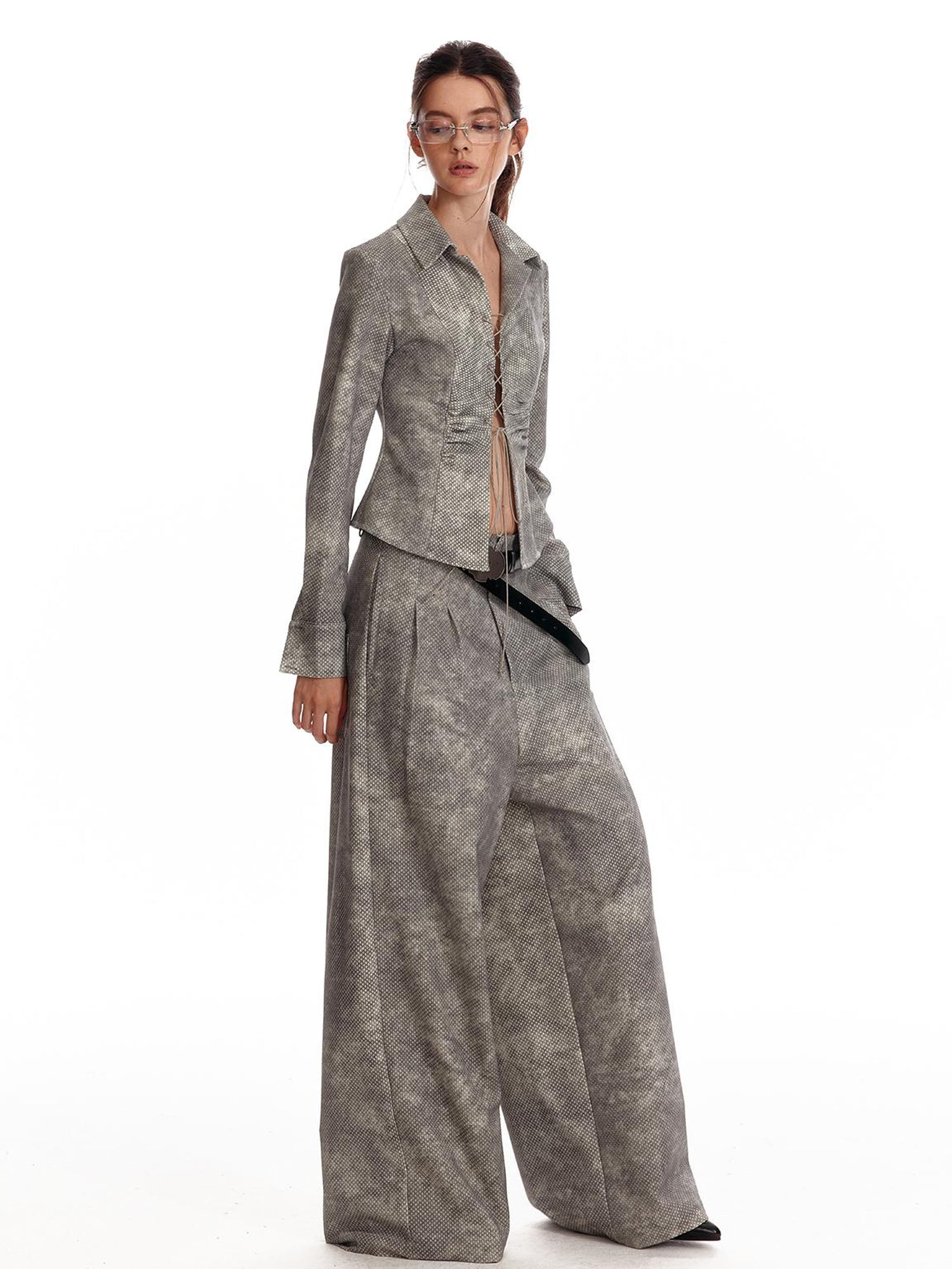ALINNV STUDIO Vintage Relaxed Wide Leg Pants With Tie Detail Shirt