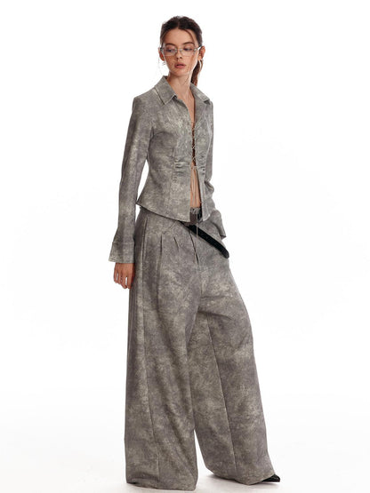 ALINNV STUDIO Vintage Relaxed Wide Leg Pants With Tie Detail Shirt