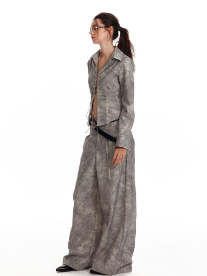 ALINNV STUDIO Vintage Relaxed Wide Leg Pants With Tie Detail Shirt