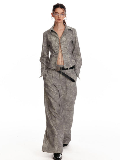 ALINNV STUDIO Vintage Relaxed Wide Leg Pants With Tie Detail Shirt
