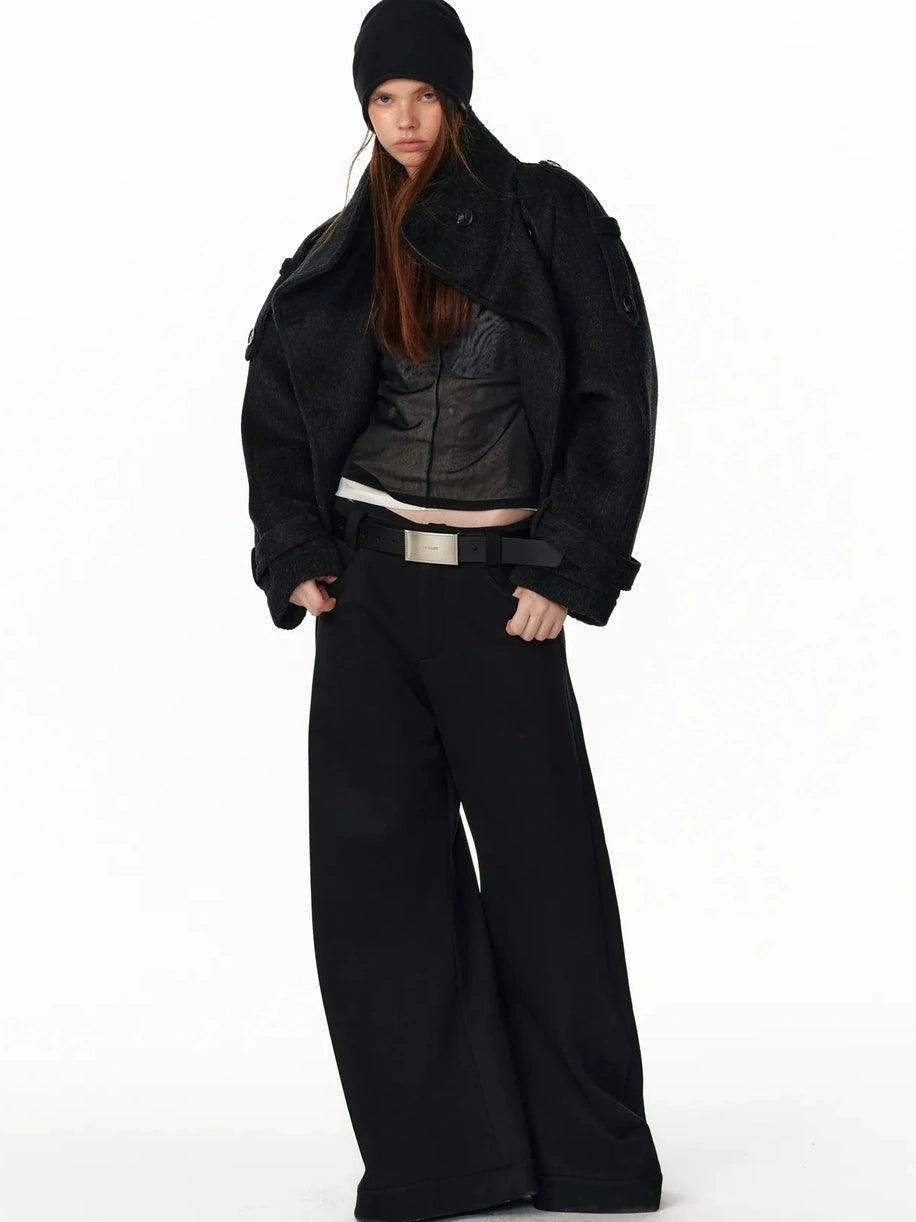 ALINNV STUDIO Vintage Short Wool Coat With Large Lapel Jacket