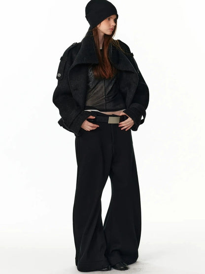 ALINNV STUDIO Vintage Short Wool Coat With Large Lapel Jacket