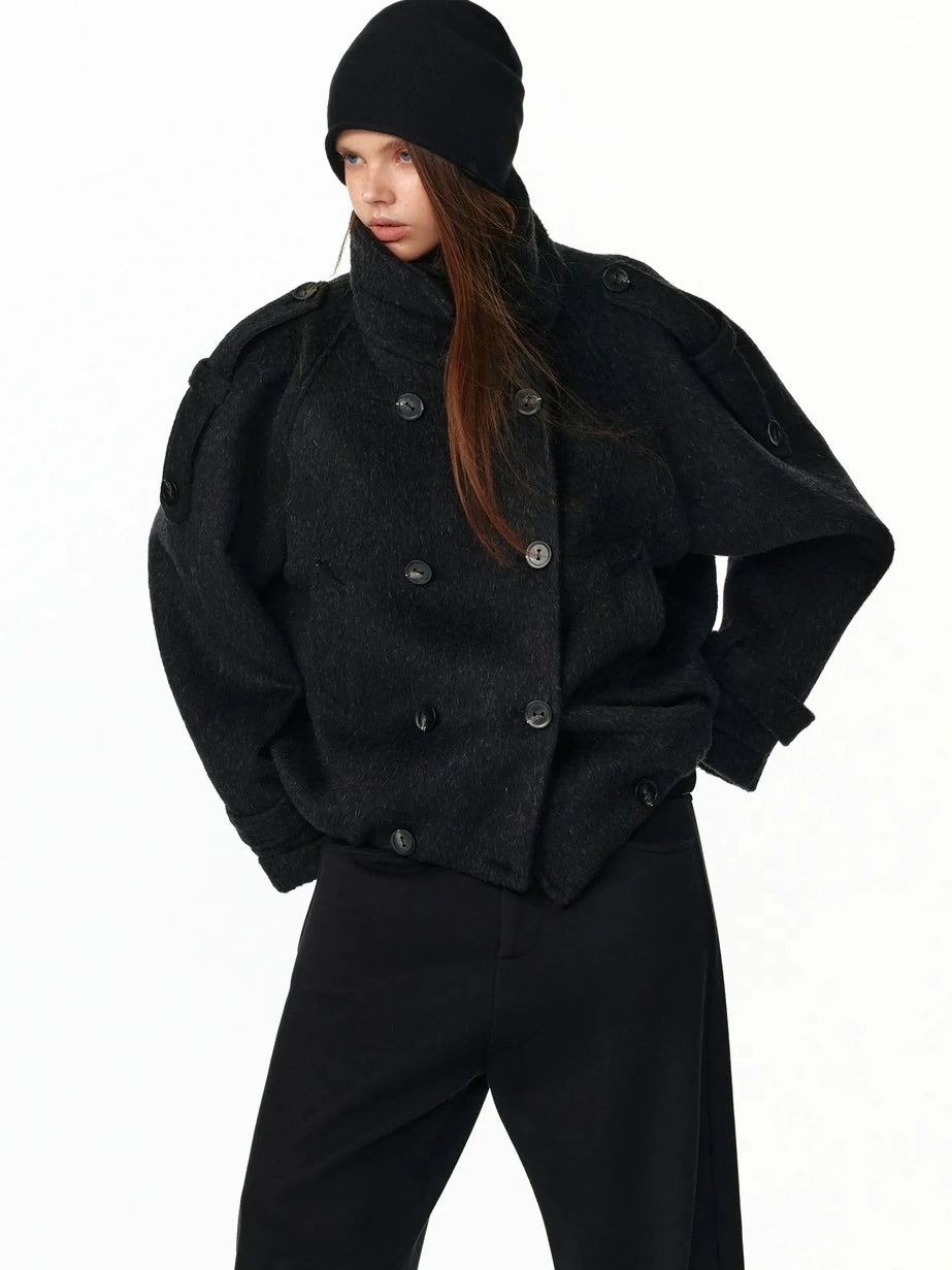 ALINNV STUDIO Vintage Short Wool Coat With Large Lapel Jacket