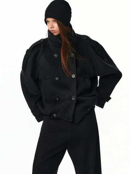 ALINNV STUDIO Vintage Short Wool Coat With Large Lapel Jacket