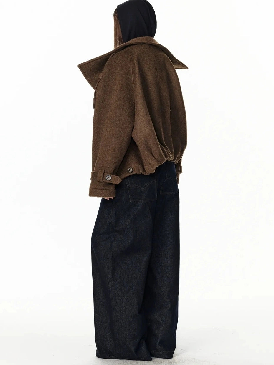 ALINNV STUDIO Vintage Short Wool Coat With Large Lapel Jacket