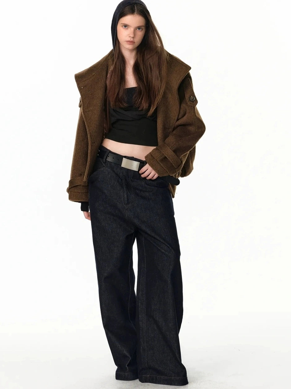 ALINNV STUDIO Vintage Short Wool Coat With Large Lapel Jacket