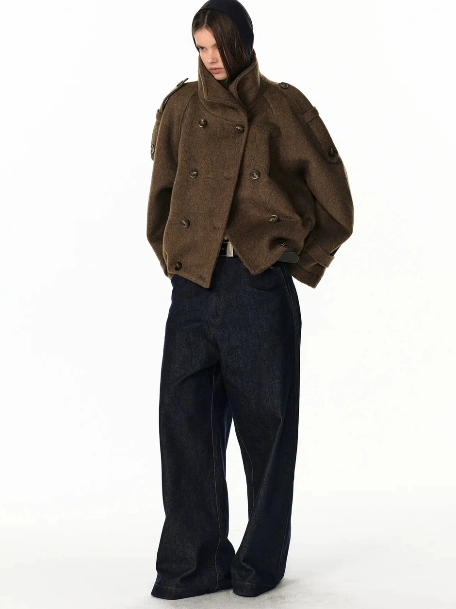 ALINNV STUDIO Vintage Short Wool Coat With Large Lapel Jacket