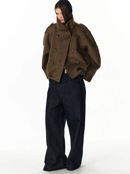 ALINNV STUDIO Vintage Short Wool Coat With Large Lapel Jacket