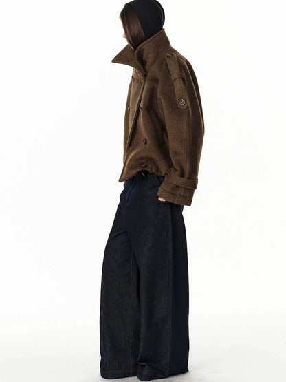 ALINNV STUDIO Vintage Short Wool Coat With Large Lapel Jacket