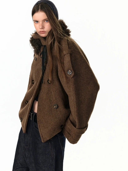 ALINNV STUDIO Vintage Short Wool Coat With Large Lapel Jacket