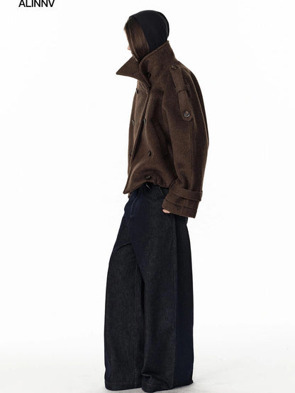 ALINNV STUDIO Vintage Short Wool Coat With Large Lapel Jacket