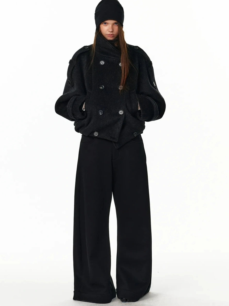 ALINNV STUDIO Vintage Short Wool Coat With Large Lapel Jacket