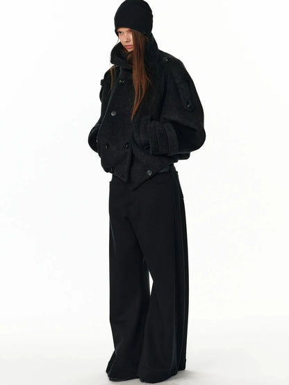 ALINNV STUDIO Vintage Short Wool Coat With Large Lapel Jacket