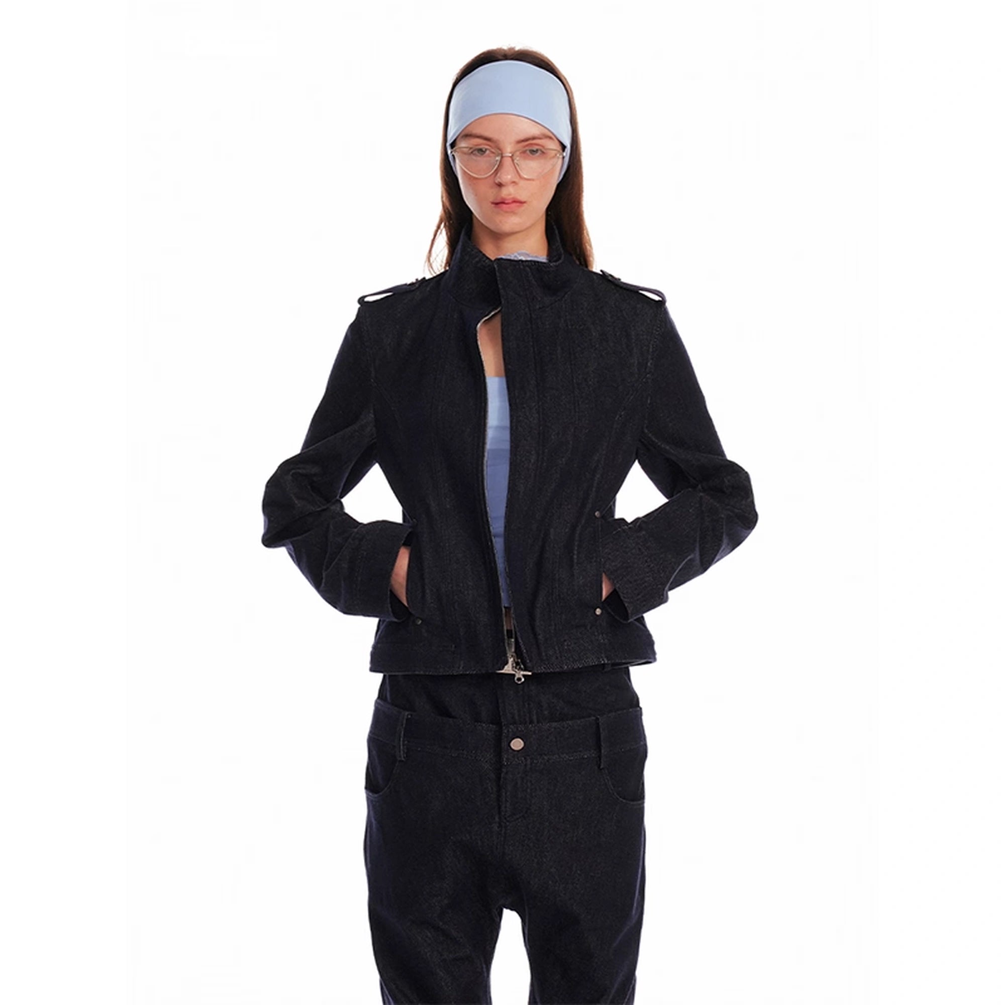 ALINNV_STUDIO_Vintage_Stand_Collar_Gigot_Sleeve_Denim_Jacket_MISSTT