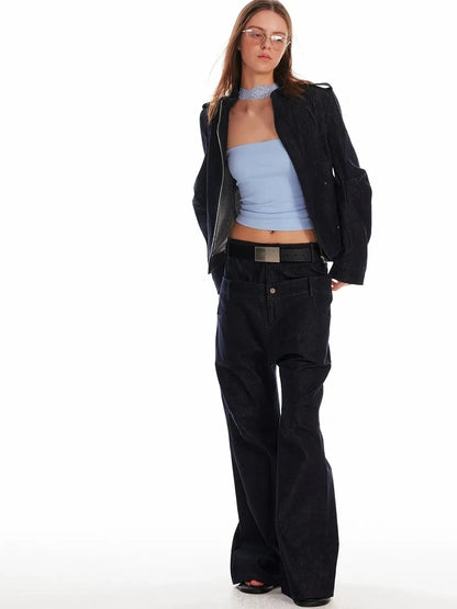 24ans Vintage Stand Collar Gigot Sleeve Denim Jacket Jacket