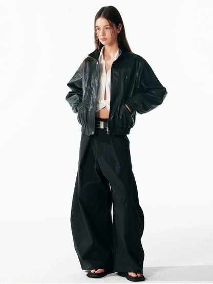 ALINNV STUDIO Vintage Textured Zipper Biker Jacket Jacket