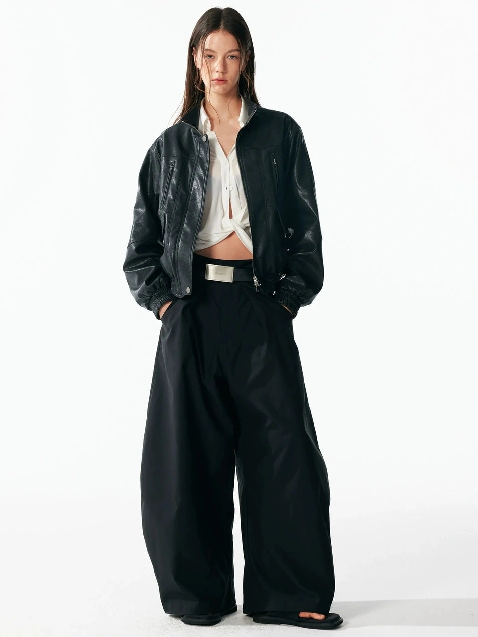 ALINNV STUDIO Vintage Textured Zipper Biker Jacket Jacket