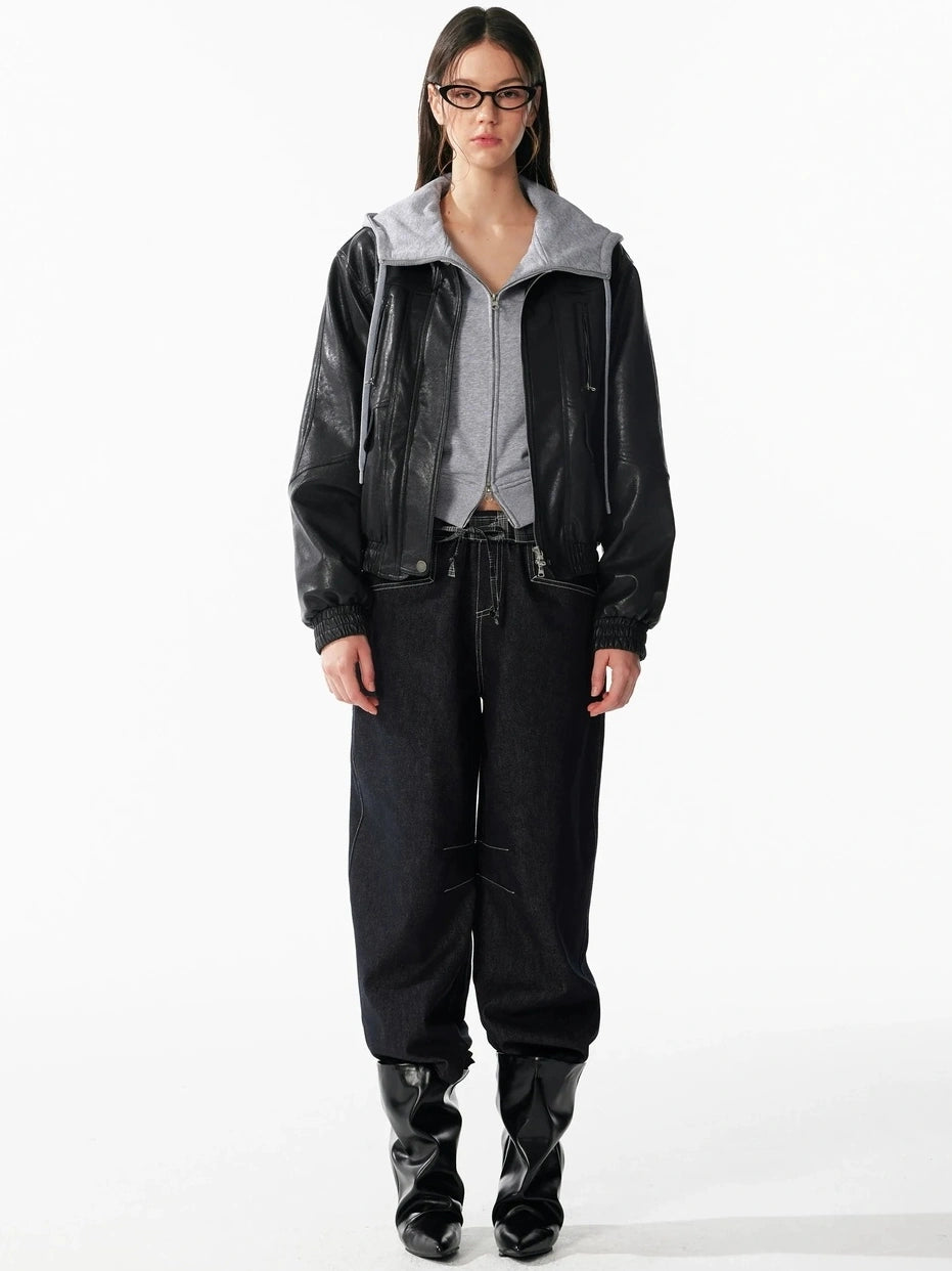 ALINNV STUDIO Vintage Textured Zipper Biker Jacket Jacket