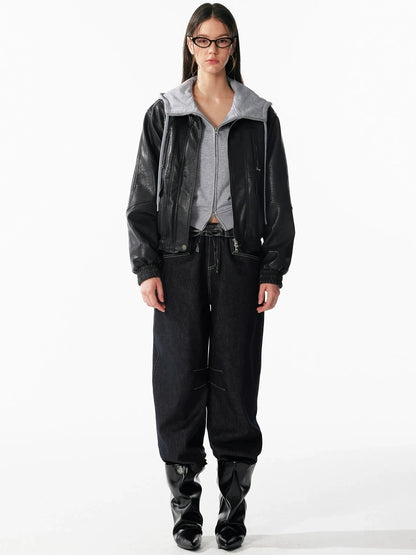 ALINNV STUDIO Vintage Textured Zipper Biker Jacket Jacket