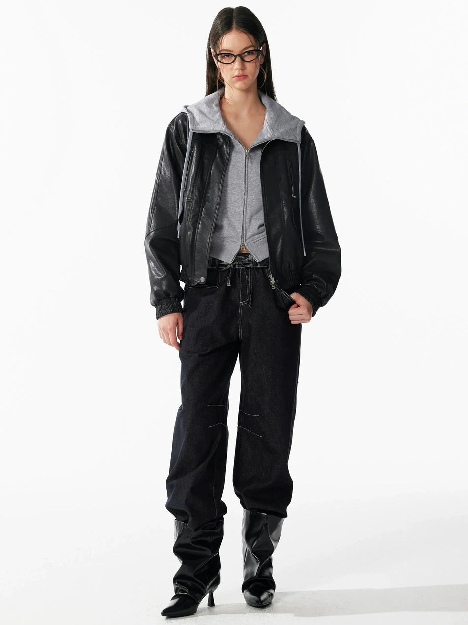 ALINNV STUDIO Vintage Textured Zipper Biker Jacket Jacket