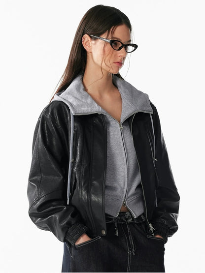 ALINNV STUDIO Vintage Textured Zipper Biker Jacket Jacket