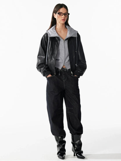 ALINNV STUDIO Vintage Textured Zipper Biker Jacket Jacket