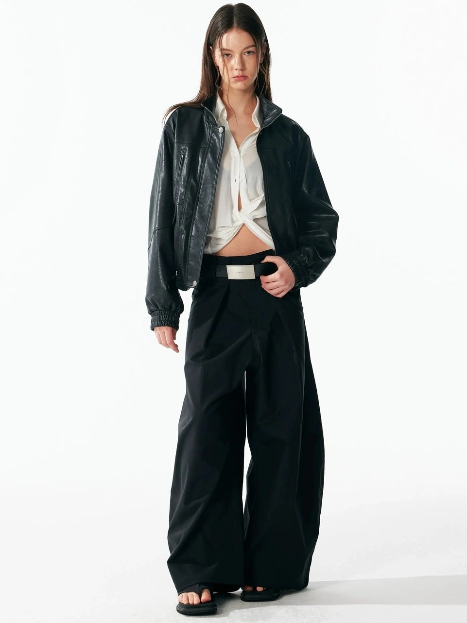 ALINNV STUDIO Vintage Textured Zipper Biker Jacket Jacket