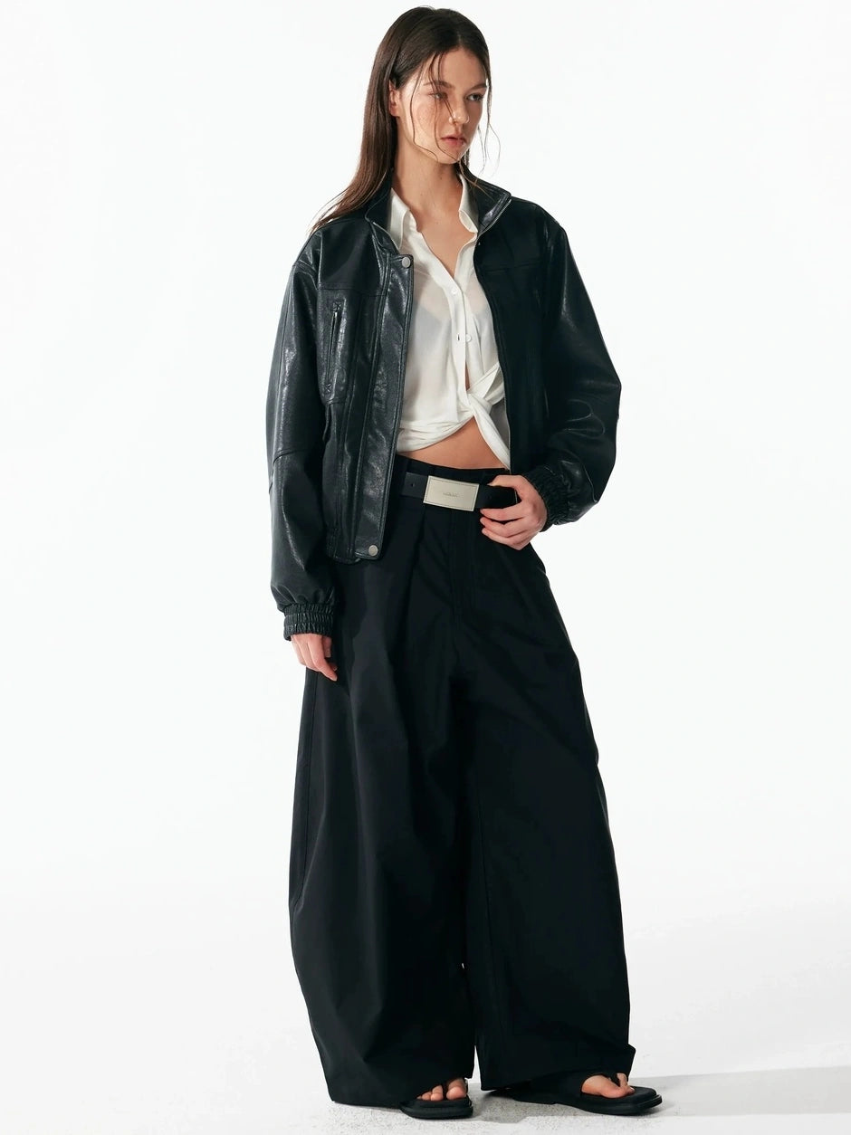 ALINNV STUDIO Vintage Textured Zipper Biker Jacket Jacket