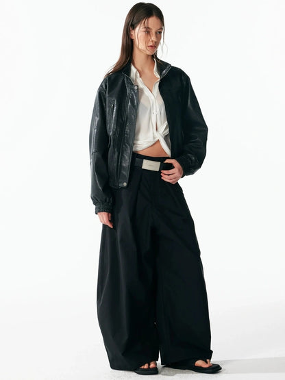 ALINNV STUDIO Vintage Textured Zipper Biker Jacket Jacket