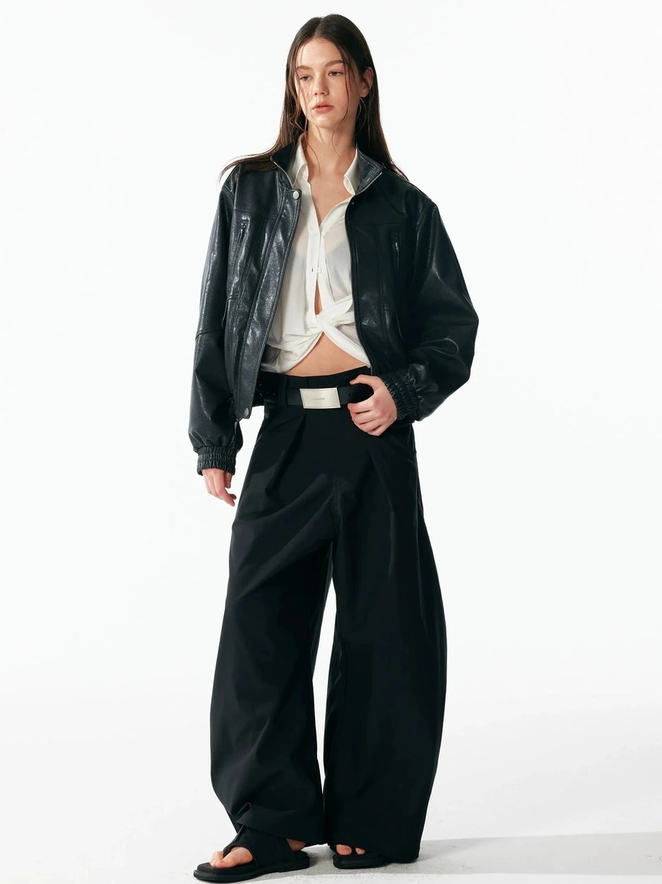 ALINNV STUDIO Vintage Textured Zipper Biker Jacket Jacket